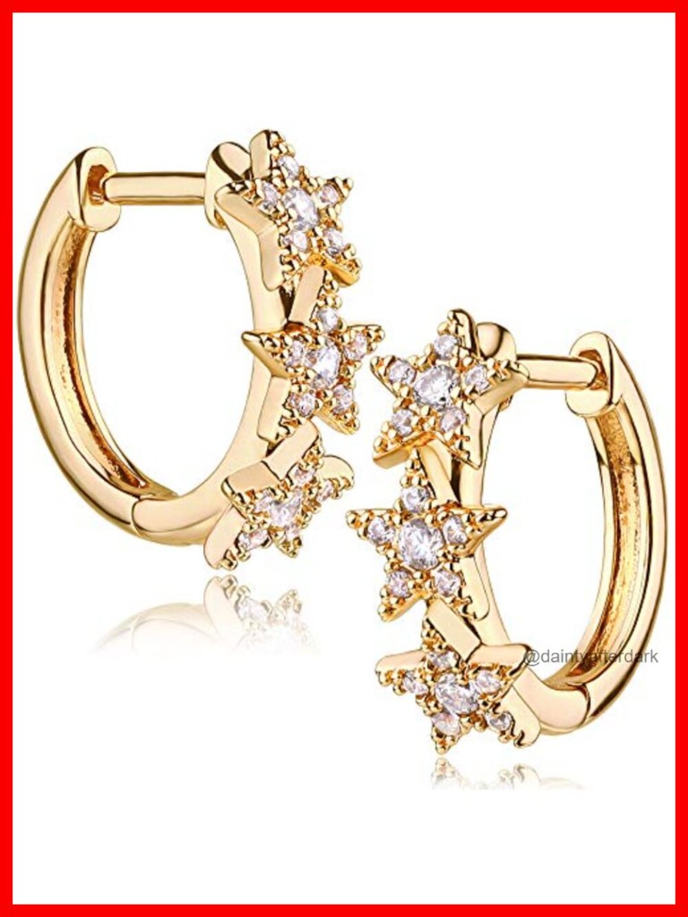 14K Gold Plated Star Huggie Hoop Earrings, Hypoallergenic, Dainty CZ or